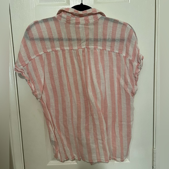 OLD NAVY Women’s Relaxed Vertical-Stripe Cap-Sleeve Shirt - Picture 2 of 3